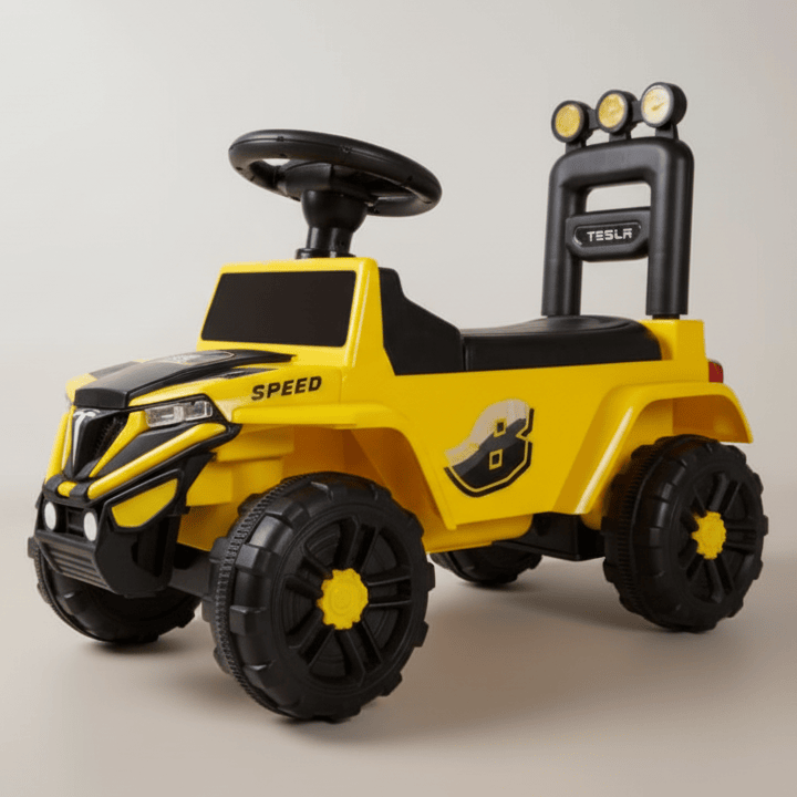Yellow 4 Wheels Ride-On Jeep Car for Kids, Push Car with Steering Wheel, Durable Design with Music & Lights, Comfortable Seat, Outdoor Fun Toy for Boys & Girls
